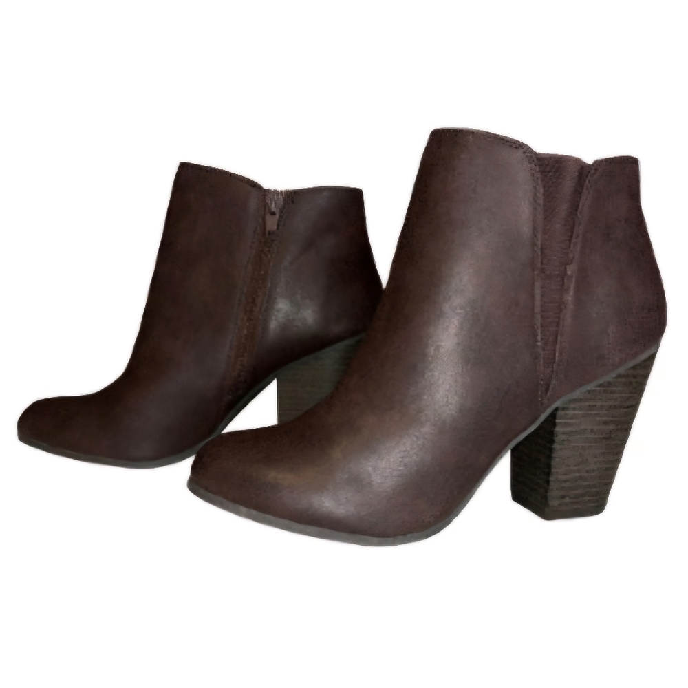 Women's Brown Faux-Leather Ankle Booties with Block Heel